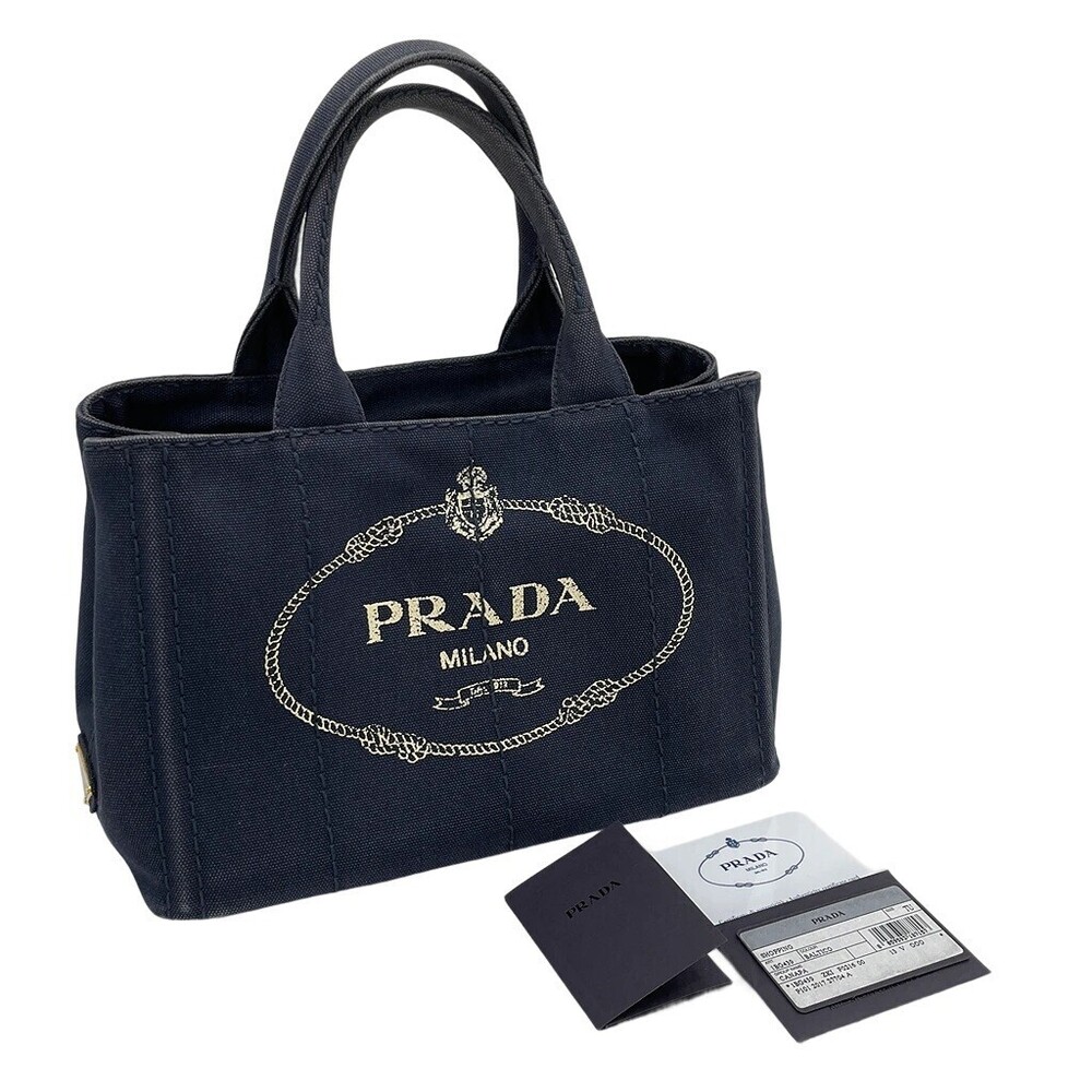 PRADA Canapa Handbag Navy Blue Triangle Bag Blue Dark Black